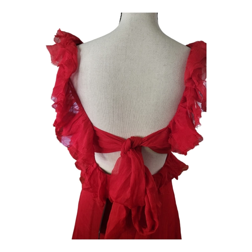 Lulu's Christmas red‎ ruffle maxi gown Womens Size S New - Picture 4 of 7